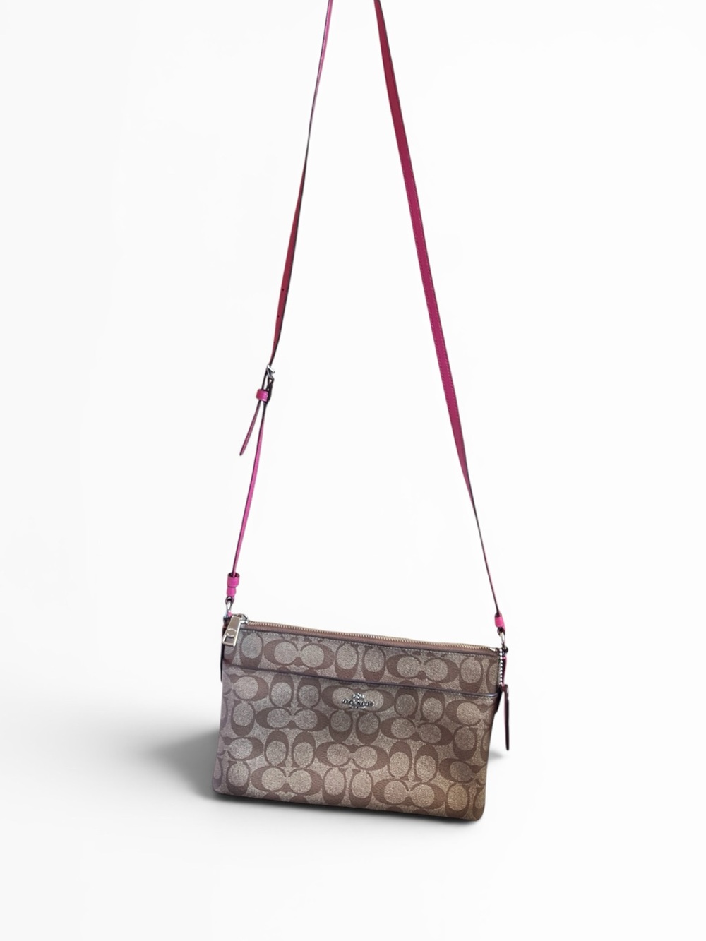 Coach Signature Canvas Crossbody Bag with Pink Strap